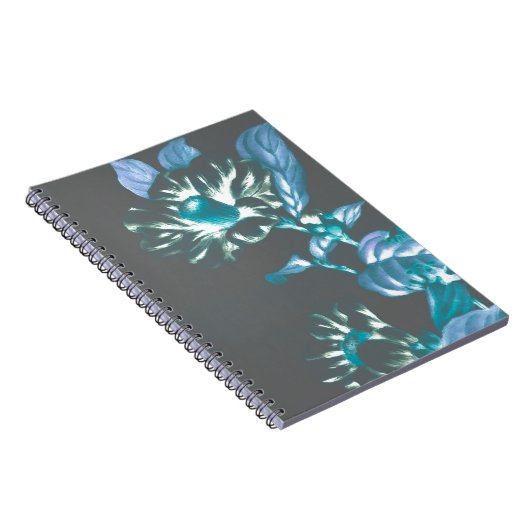 Japans Bloemen Blauwgroen Taupe Grijs Notitieboek (Rechterzijde)