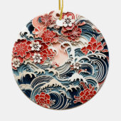 Japans Bloemen en Golven Keramisch Ornament (Voorkant)