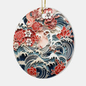 Japans Bloemen en Golven Keramisch Ornament (Links)