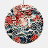 Japans Bloemen en Golven Keramisch Ornament (Achterkant)