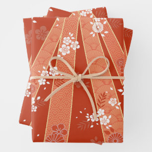 Japans Bloemen Kimono Patroon Koraal Inpakpapier Vel