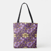 Japans Bloemen Paarse Goud Tote Bag (Achterkant)