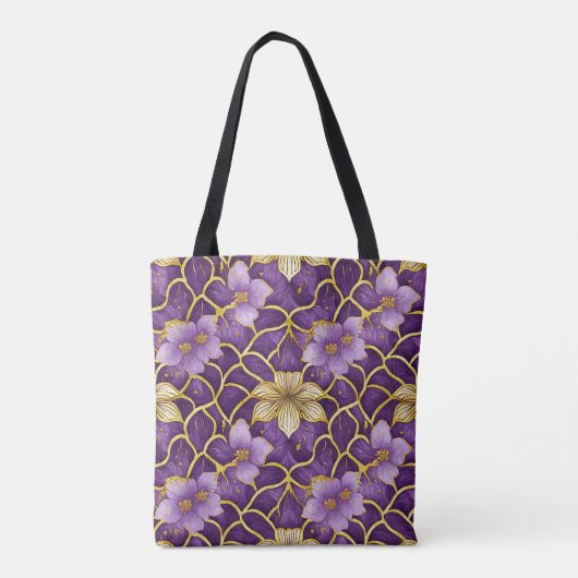 Japans Bloemen Paarse Goud Tote Bag (Achterkant)
