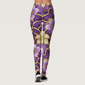 Japans Bloemen Paarse Gouden Leggings (Achterkant)