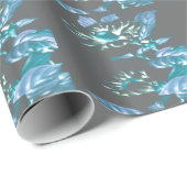 Japans Bloemen Pastel Blauwgroen & Grijs Cadeaupapier (Rol Hoek)