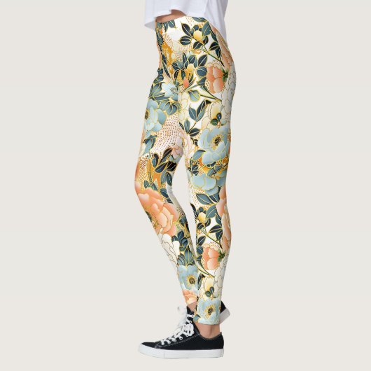 Japans Bloemen Roze en Gouden Leggings (Links)