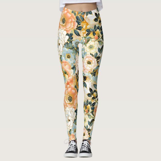 Japans Bloemen Roze en Gouden Leggings (Voorkant)
