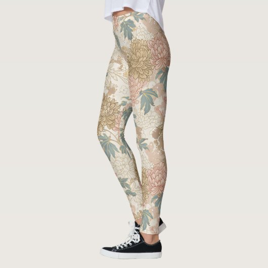 Japans Bloemen Roze en Gouden Leggings (Links)