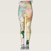Japans Bloemen Turquoise Gouden Leggings (Voorkant)