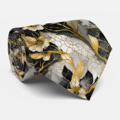 Japans Bloemen Zwart Goud Stropdas (Opgerold)