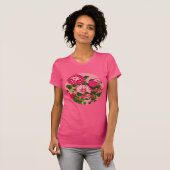 Japans Bloemenmedaillon, Fuchsia en Koraalroze T-shirt (Voorkant volledig)