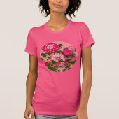 Japans Bloemenmedaillon, Fuchsia en Koraalroze T-shirt (Voorkant)