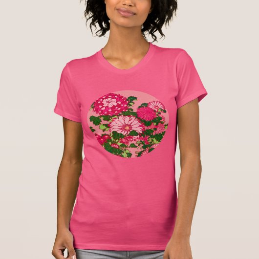 Japans Bloemenmedaillon, Fuchsia en Koraalroze T-shirt (Voorkant)