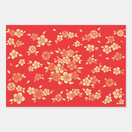 Japans Bloemmengelpatroon Inpakpapier Vel (Voorkant)