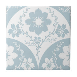 Japans bloempatroon in zachte blauwe en witte tint tegeltje