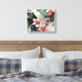 Japans Bloempatroon, Roze Met Goud Canvas Afdruk (Insitu (Slaapkamer))