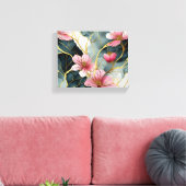 Japans Bloempatroon, Roze Met Goud Canvas Afdruk (Insitu (Woonkamer))