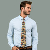 Japans Bloemprint in Sinaasappel Crème n Donker Bl Stropdas