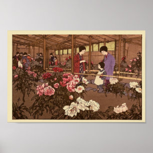 Japans Bloemtuin Mensen Scène Poster Print