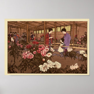 Japans Bloemtuin Mensen Scène Poster Print