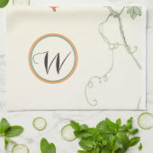 Japans Blok Print Vogel Sinaasappel Fruit Monogram Theedoek (Gevouwen)