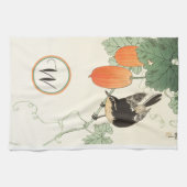 Japans Blok Print Vogel Sinaasappel Fruit Monogram Theedoek (Horizontaal)