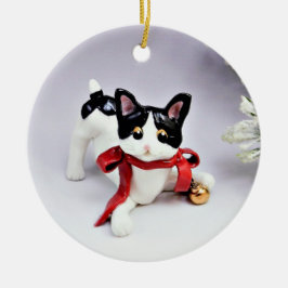 Japans Bobtail Cat Black White Holiday Ornament
