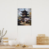 Japans boeddhistische tempel kunst print Poster (Keuken)