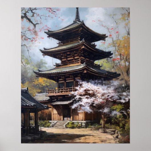 Japans boeddhistische tempel kunst print Poster (Voorkant)