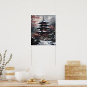 Japans boeddhistische tempel kunst print Poster (Keuken)