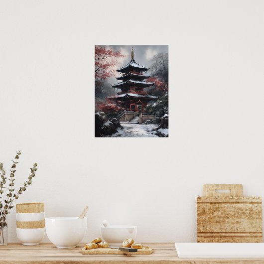 Japans boeddhistische tempel kunst print Poster (Keuken)