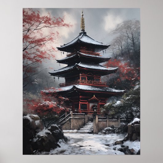 Japans boeddhistische tempel kunst print Poster (Voorkant)