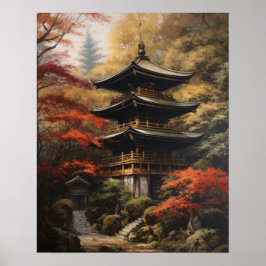 Japans boeddhistische tempel kunst print Poster