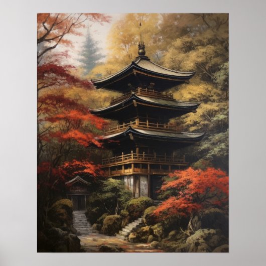 Japans boeddhistische tempel kunst print Poster (Voorkant)