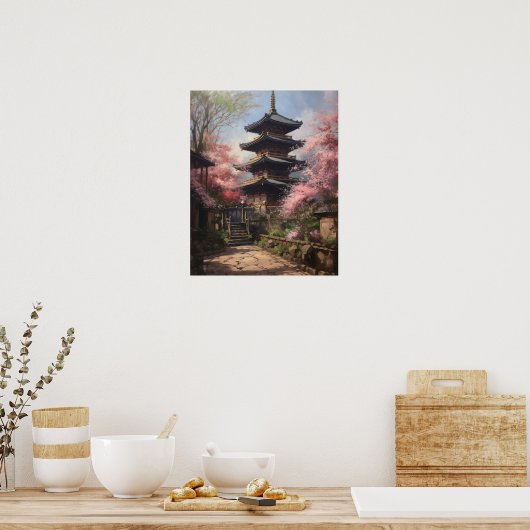 Japans boeddhistische tempel kunst print Poster (Keuken)