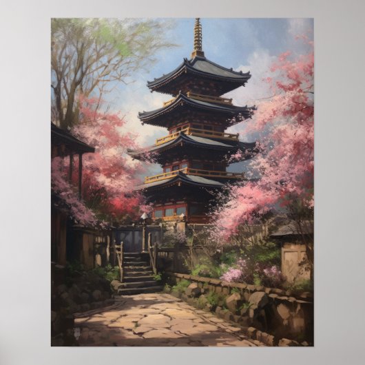 Japans boeddhistische tempel kunst print Poster (Voorkant)