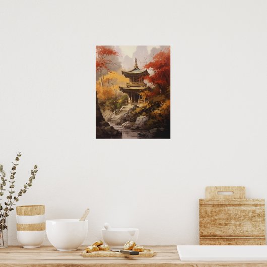 Japans boeddhistische tempel kunst print Poster (Keuken)