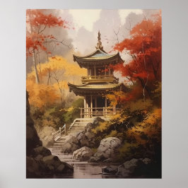Japans boeddhistische tempel kunst print Poster