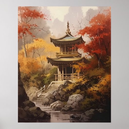 Japans boeddhistische tempel kunst print Poster (Voorkant)