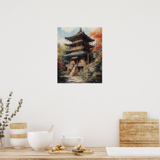 Japans boeddhistische tempel kunst print Poster (Keuken)