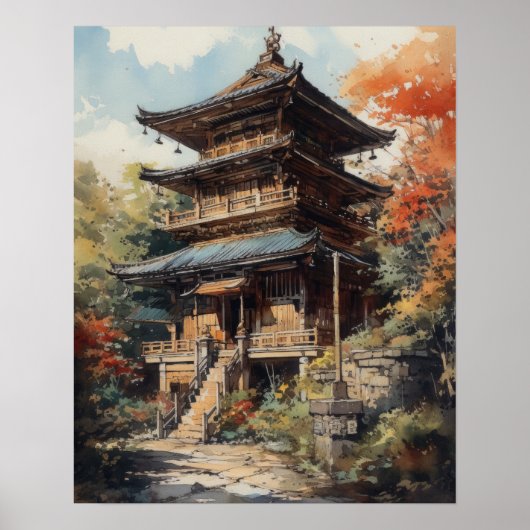 Japans boeddhistische tempel kunst print Poster (Voorkant)
