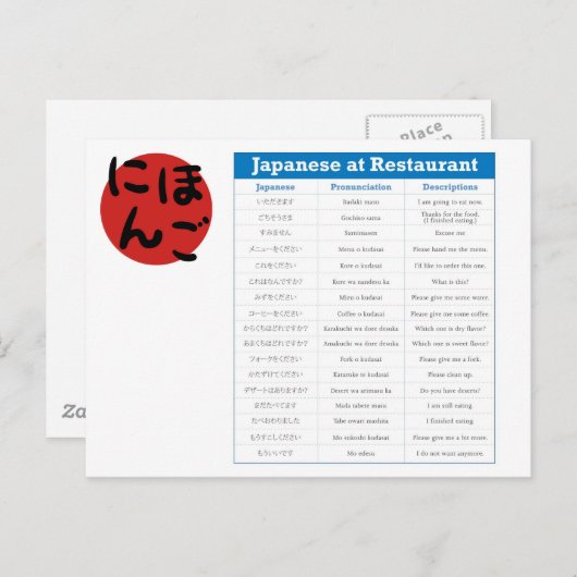 Japans Briefkaart Restaurantkaartje (Voorkant / Achterkant)