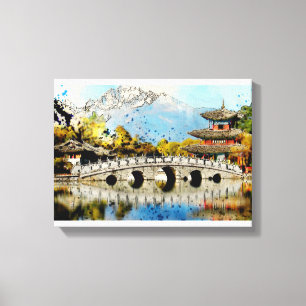 Japans brug landschapskunst Canvas Afdruk