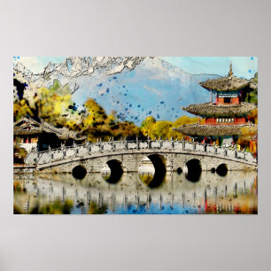 Japans brug landschapskunst Poster