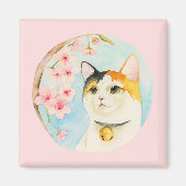 Japans Calico Cat Waterverf Magneet (Voorkant)