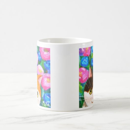Japans Calico Kat met  Bloemen Kattenliefhebber Koffiemok (Center)