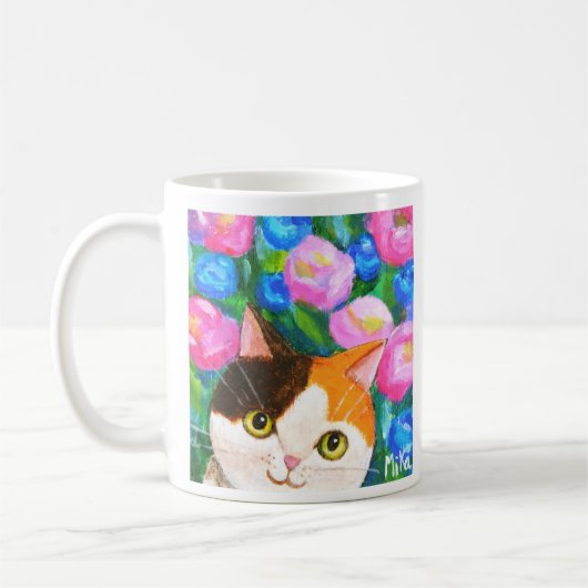 Japans Calico Kat met Bloemen Kattenliefhebber Koffiemok (Links)
