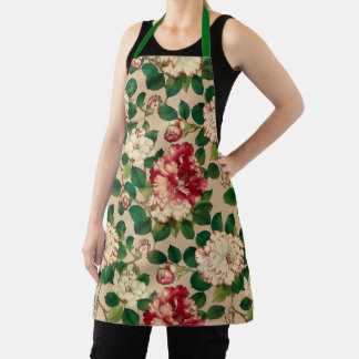 Japans Camellia Motief. Diep Roze op Beige Schort