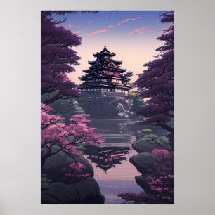 Japans Castle in Bloom, Rocky Hilltop Fortress Poster
