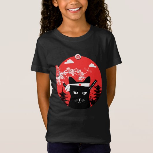Japans Cat Design Ninja Art Style T-shirt (Voorkant)